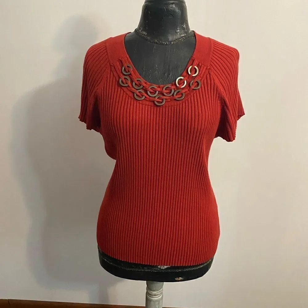 R.Q.T. Rust embellished Rib Knit sweater, size XL